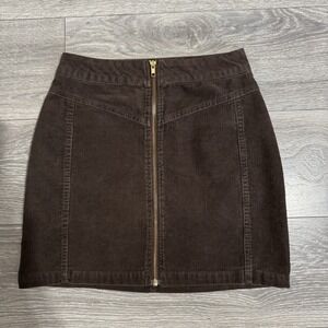 Wild Fable Women Brown Short Zippered Pocketed Corduroy Cotton Short Skirt Sz 2